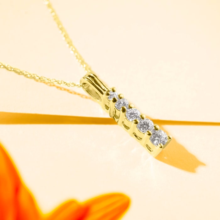 1/4ct Stick Style Journey Diamond Pendant in 14k Yellow Gold