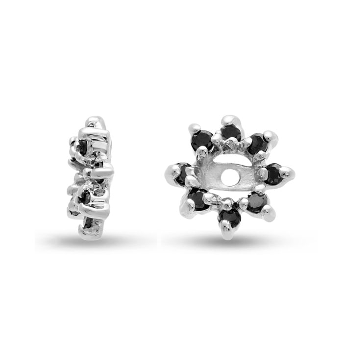 14K White Gold Flower Black Diamond Earring Jackets, Fits 1/4-1/2ct Stud Earrings