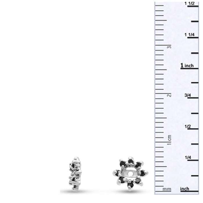 14K White Gold Flower Black Diamond Earring Jackets, Fits 1/4-1/2ct Stud Earrings