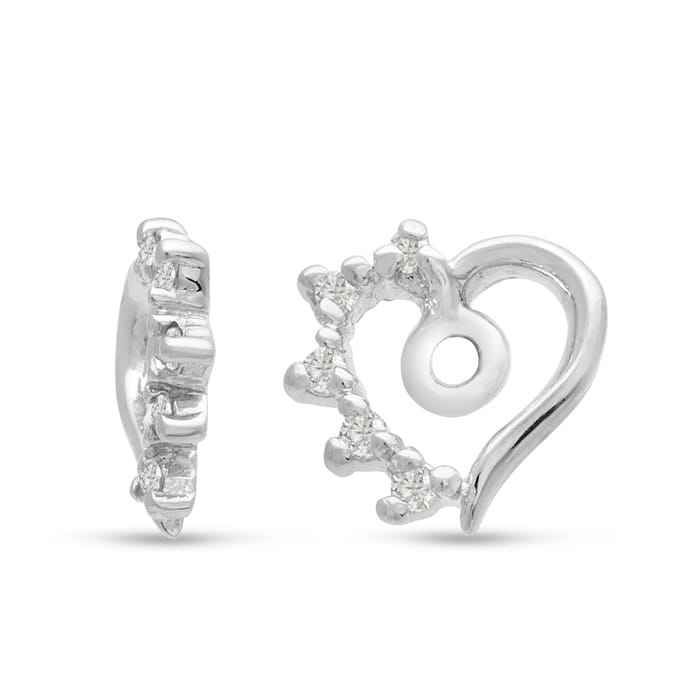 14K White Gold Heart Shape Diamond Earring Jackets, Fits 1-1 1/2ct Stud Earrings