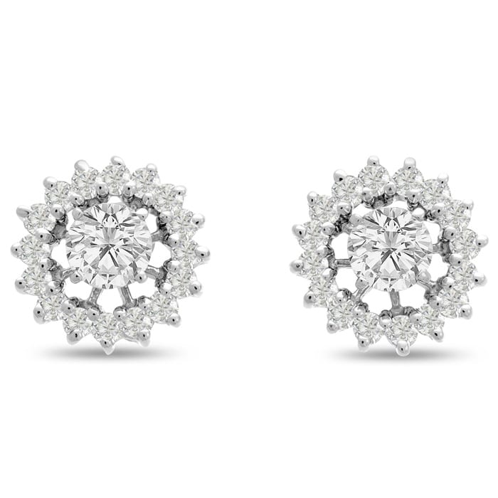 14K White Gold Classic Diamond Earring Jackets, Fits 1 1/2-2ct Stud Earrings