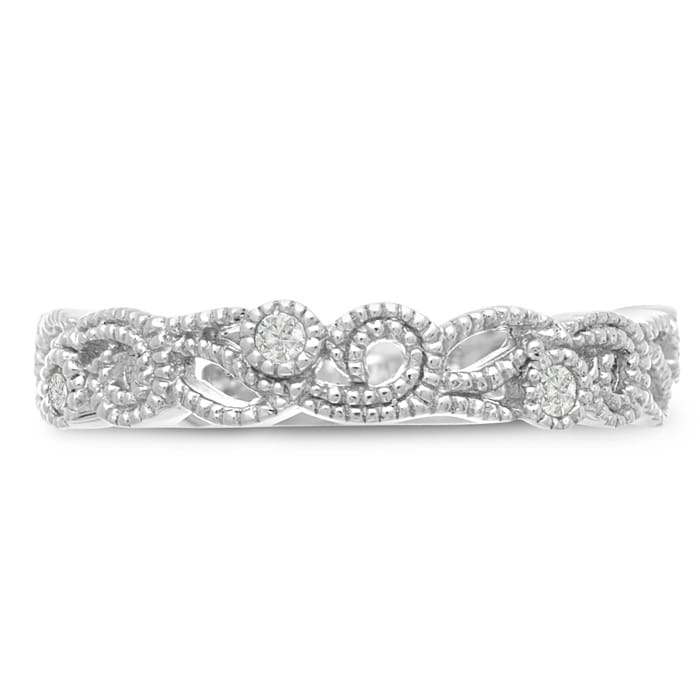1/5 Carat Antique Floral Diamond Wedding Band Crafted In 14 Karat White Gold