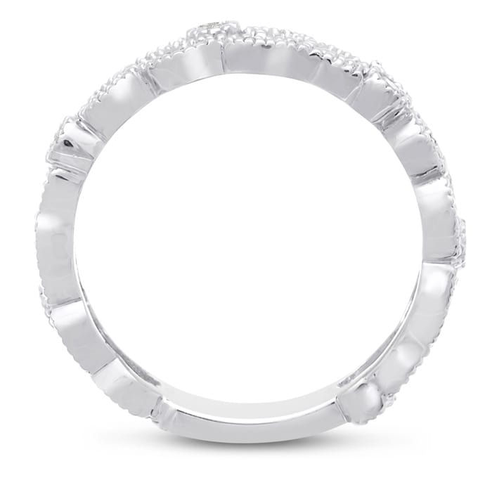 1/5 Carat Antique Floral Diamond Wedding Band Crafted In 14 Karat White Gold