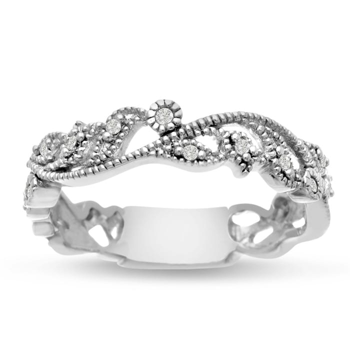 1/10 Carat Floral Diamond Wedding Band Crafted In 14 Karat White Gold