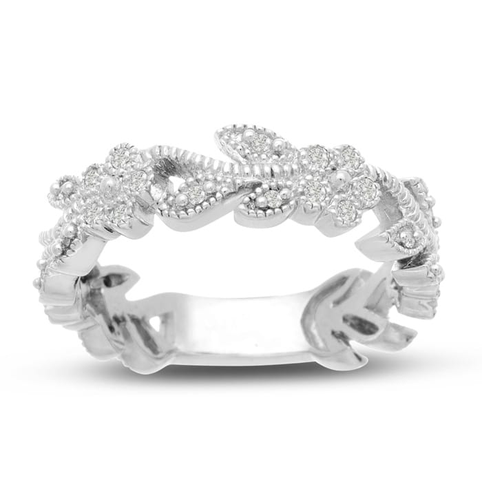 1/3 Carat Floral Diamond Wedding Band Crafted In 14 Karat White Gold