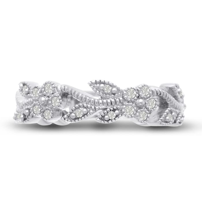 1/3 Carat Floral Diamond Wedding Band Crafted In 14 Karat White Gold