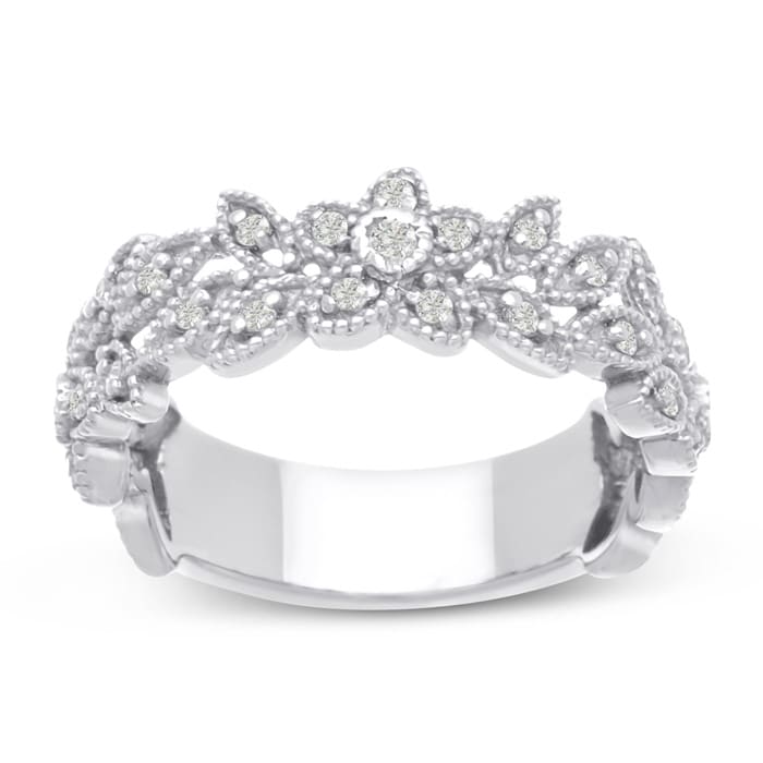 1/3 Carat Floral Diamond Wedding Band Crafted In 14 Karat White Gold