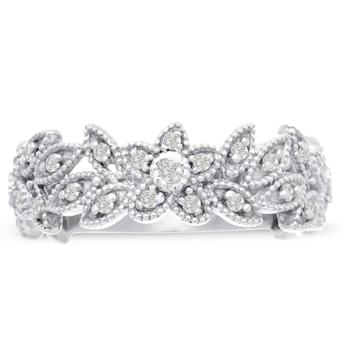 1/3 Carat Floral Diamond Wedding Band Crafted In 14 Karat White Gold