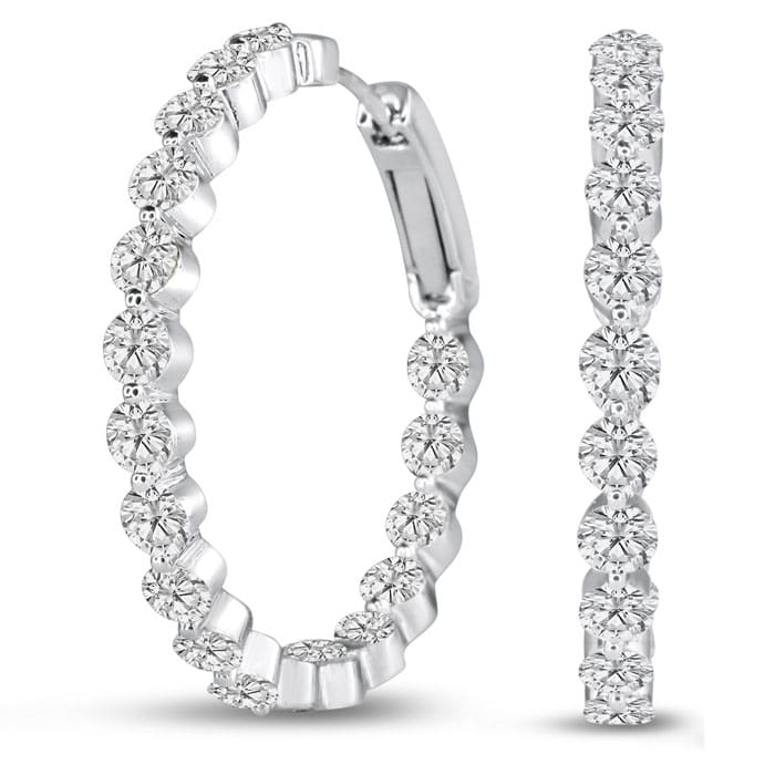 18K White Gold 5.00 Carat Floating Diamond Hoop Earrings