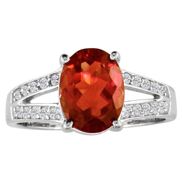 Garnet Ring: Garnet Jewelry: Split band 2ct Oval Shape Garnet and .15ct Diamond Ring 
