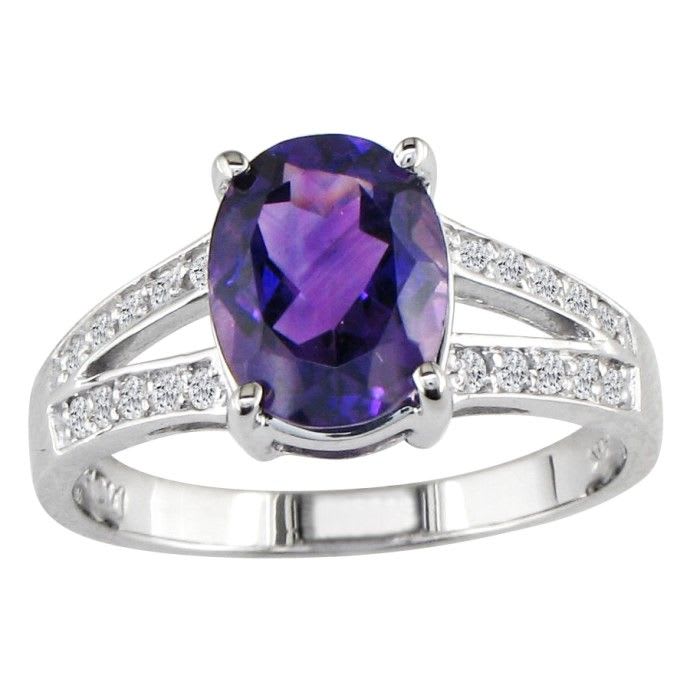 Split Band 1 1/2ct Amethyst and .15ct Diamond Ring, 14k White Gold