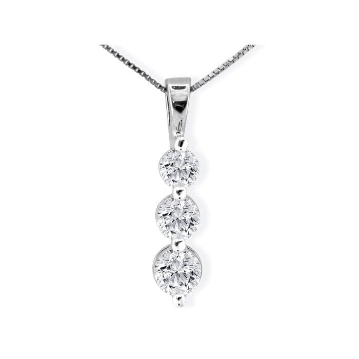 1 1/2ct Three Diamond Drop Style Diamond Pendant In 14k White Gold.