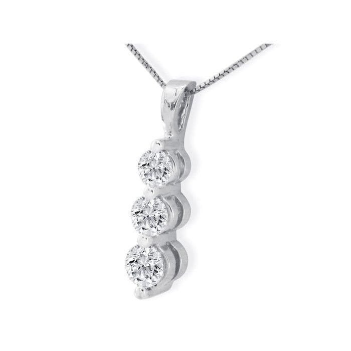1 1/2ct Three Diamond Drop Style Diamond Pendant In 14k White Gold.