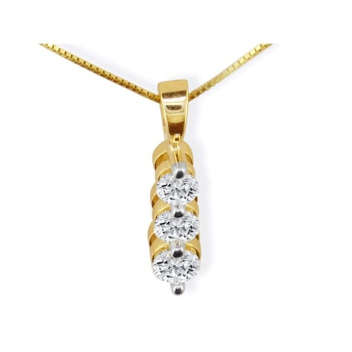 1 1/2ct Three Diamond Drop Style Diamond Pendant In 14k Yellow Gold