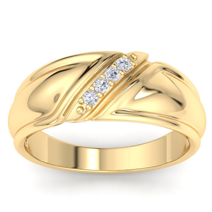 Men's 1/10ct Diamond Ring In 14K Yellow Gold