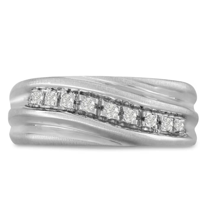 Men's 1/10ct Diamond Ring In 10K White Gold