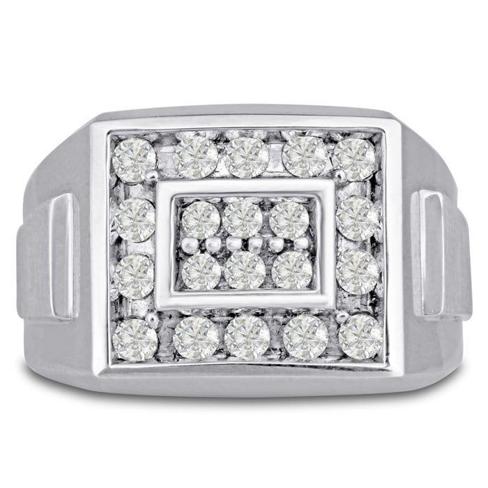 Men's 1ct Diamond Ring In 14K White Gold