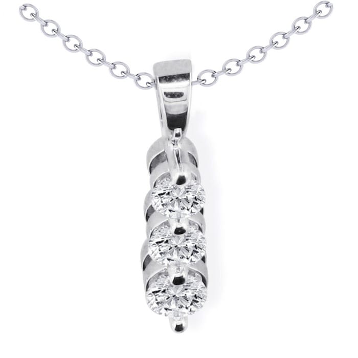 1/4ct Three Diamond Drop Style Diamond Pendant In 10k White Gold