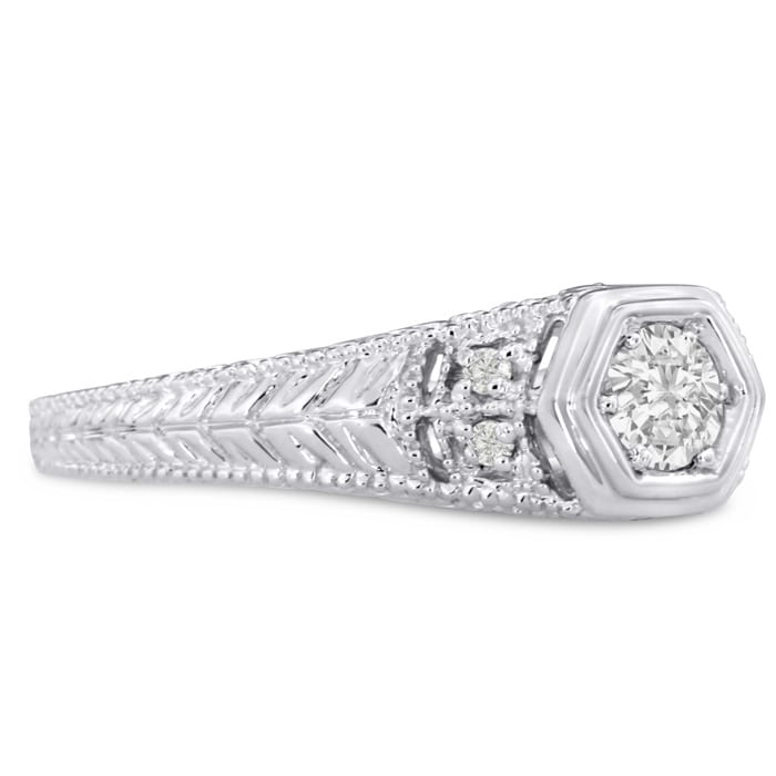 Antique 1/3 Carat Diamond Engagement Ring In 14 Karat White Gold. Also Available in Yellow and Rose.