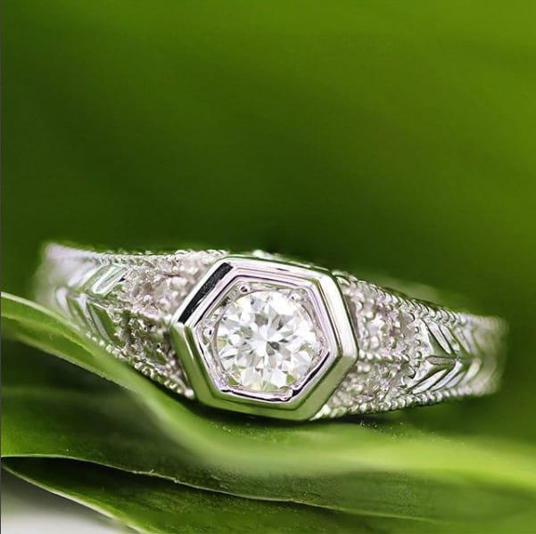 Antique 1/3 Carat Diamond Engagement Ring In 14 Karat White Gold. Also Available in Yellow and Rose.