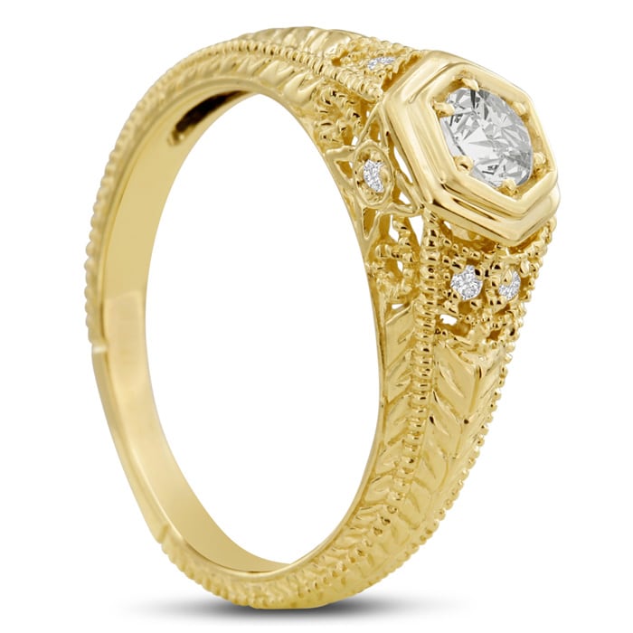 Antique 1/3ct Diamond Engagement Ring In 14 Karat Yellow Gold