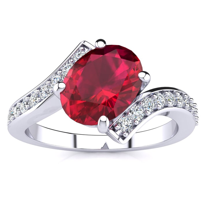 1 1/5ct Oval Ruby And Diamond Ring In 14 Karat White Gold