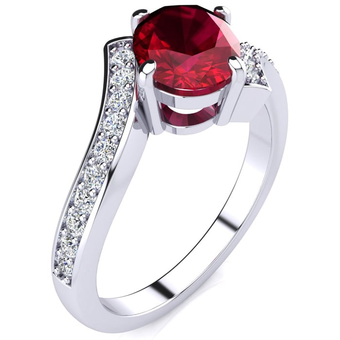 1 1/5ct Oval Ruby And Diamond Ring In 14 Karat White Gold
