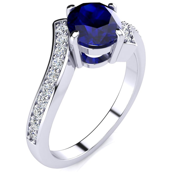 1 1/5ct Oval Sapphire And Diamond Ring In 14 Karat White Gold