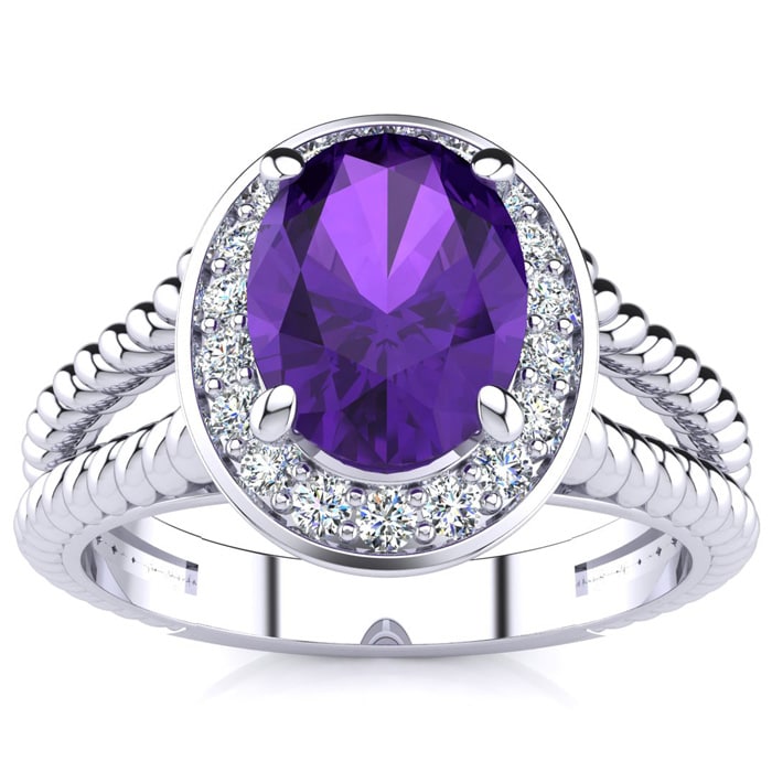 1 1/2ct Oval Shape Amethyst and Diamond Ring In 14 Karat White Gold