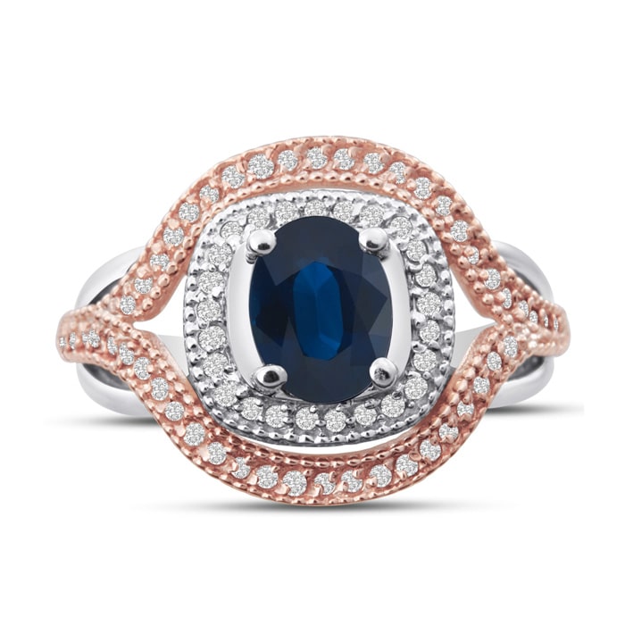 1ct Oval Shape Sapphire and Diamond Ring In 14 Karat White and Rose Gold