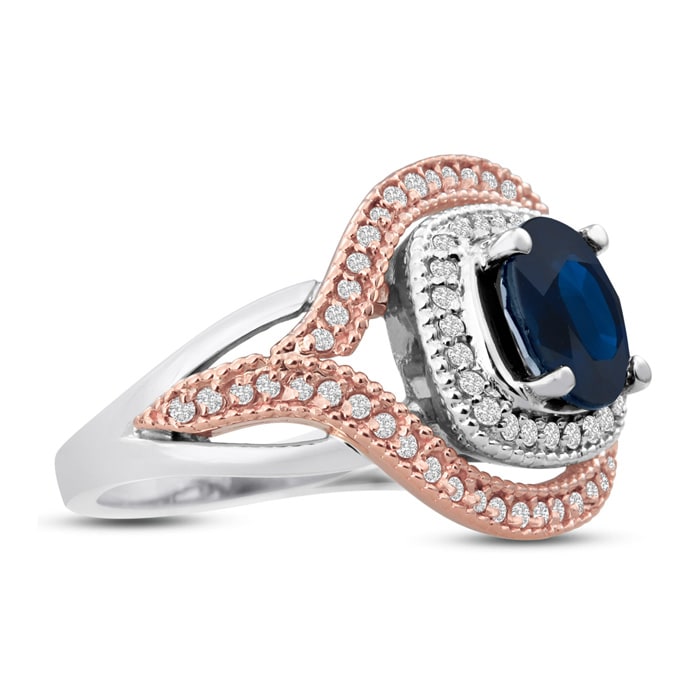 1ct Oval Shape Sapphire and Diamond Ring In 14 Karat White and Rose Gold