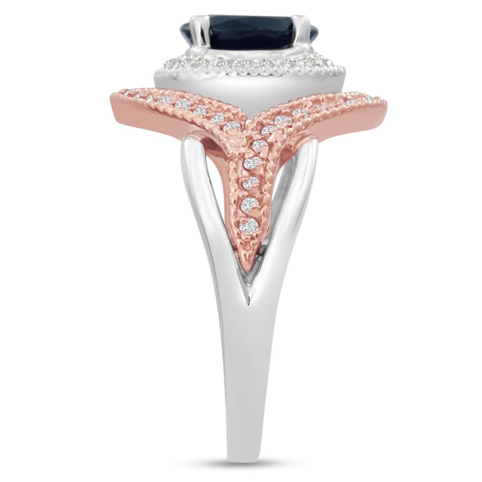 1ct Oval Shape Sapphire and Diamond Ring In 14 Karat White and Rose Gold