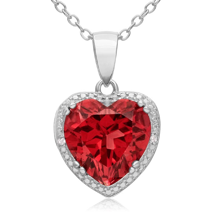 18 .925 Silver Chain HN Jewels Womens 1.25 Ct Heart Cut Ruby & Diamond Pendant Necklace 