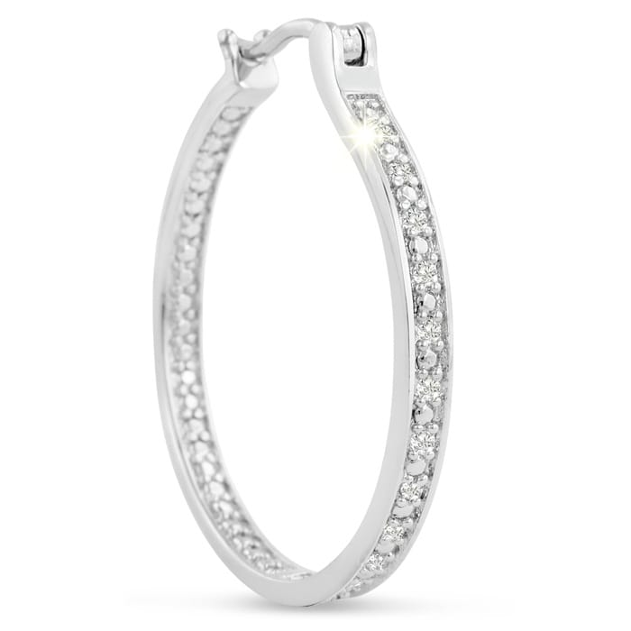 Platinum Plated 1/4 Carat Diamond Hoop Earrings, Perfect Gift!