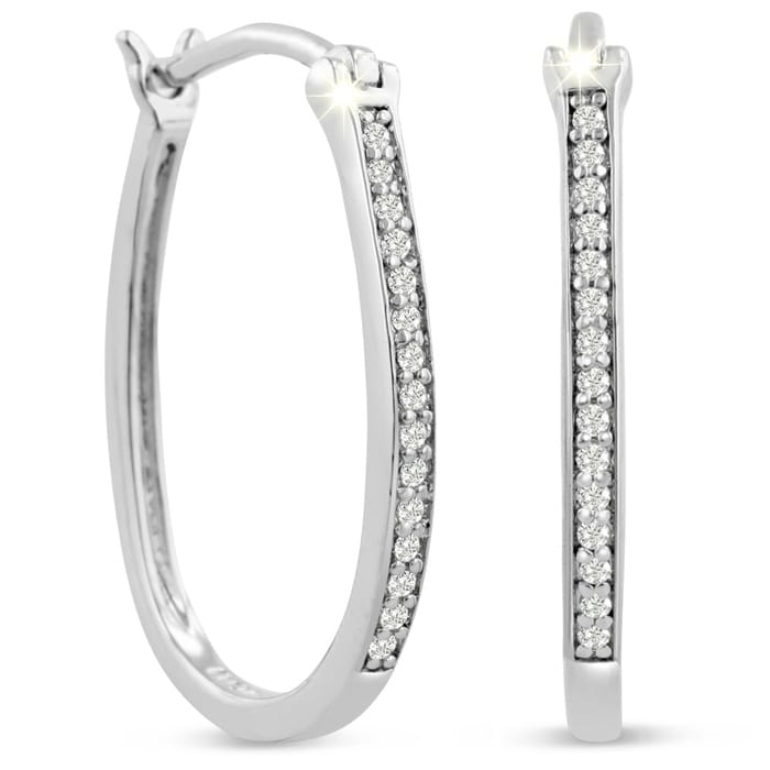 Diamond oval store hoop earrings