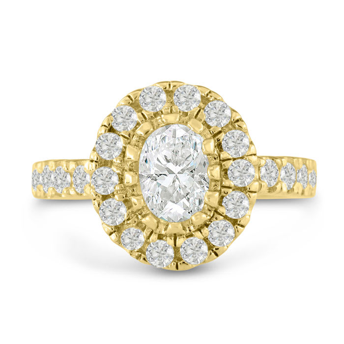 1 3/5 Carat Oval Halo Diamond Engagement Ring in 14 Karat Yellow Gold