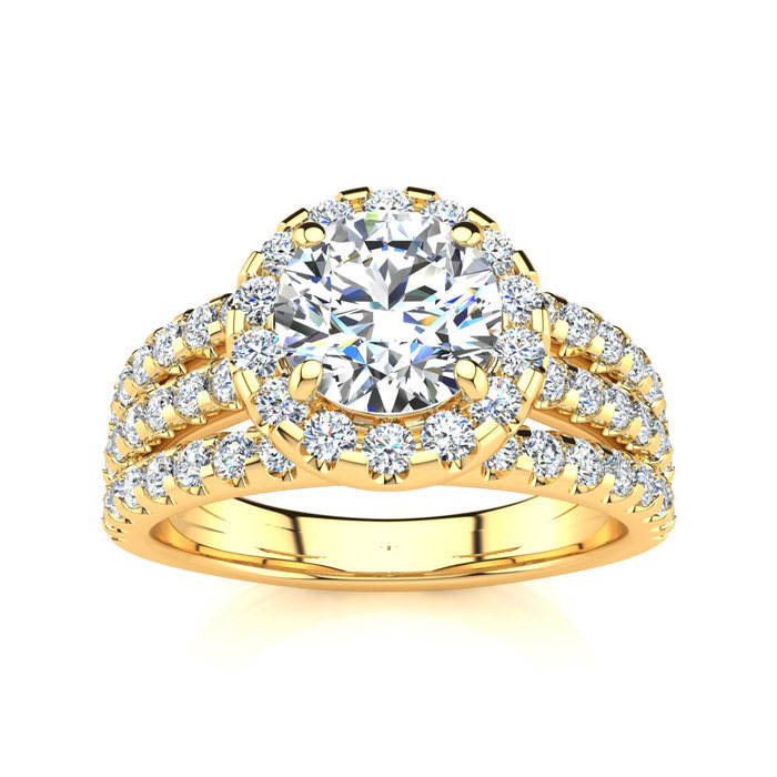 2 Carat Round Halo Diamond Engagement Ring in 14 Karat Yellow Gold
