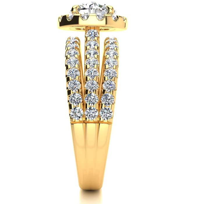2 Carat Round Halo Diamond Engagement Ring in 14 Karat Yellow Gold
