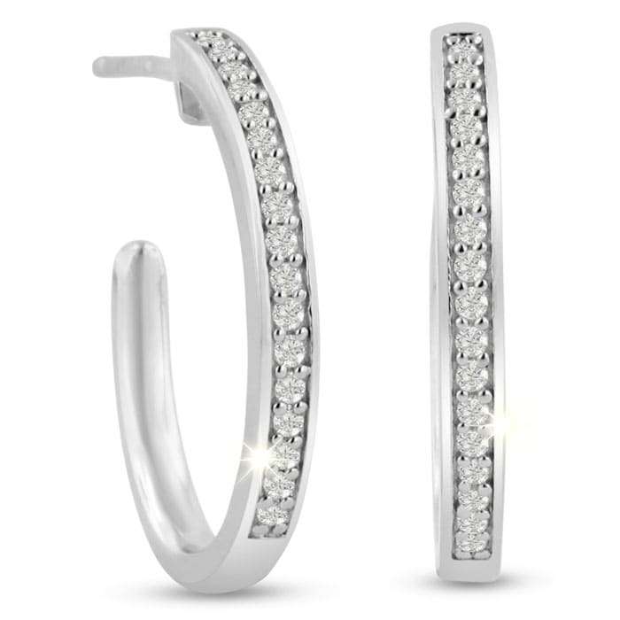 1/4ct Diamond Hoop Earrings In Rhodium Plated . Very Popular Style!
