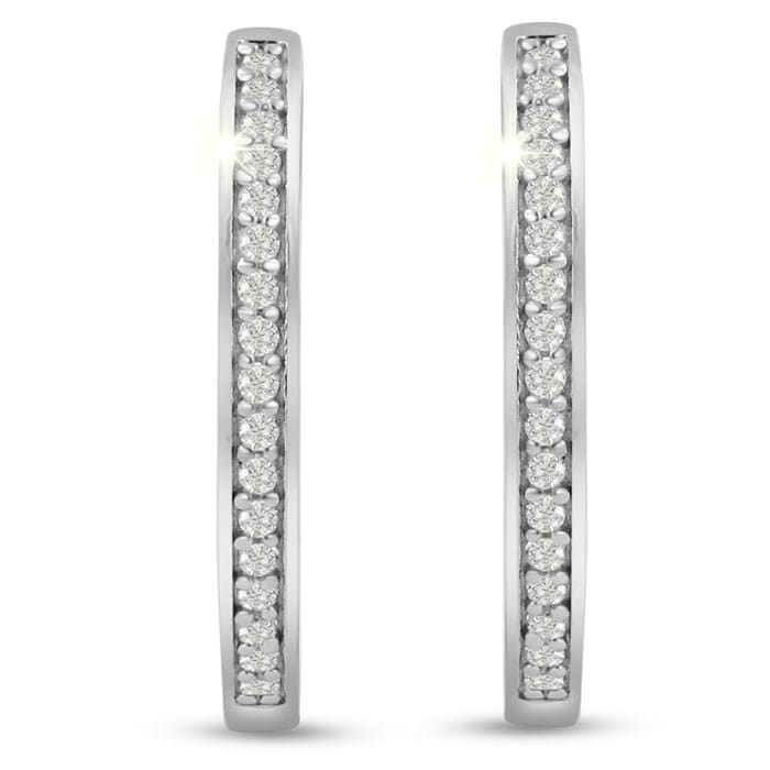 1/4ct Diamond Hoop Earrings In Rhodium Plated . Very Popular Style!
