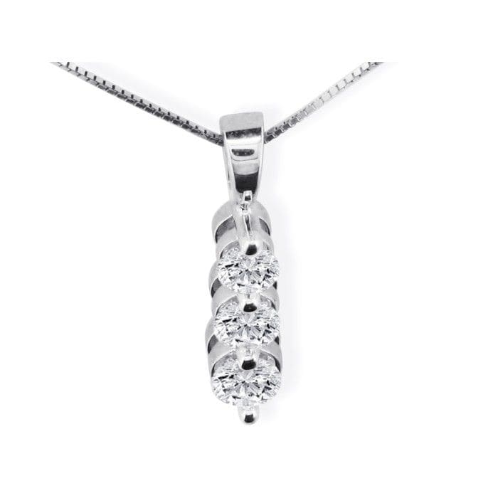 1ct Three Diamond Drop Style Diamond Pendant In 14k White Gold
