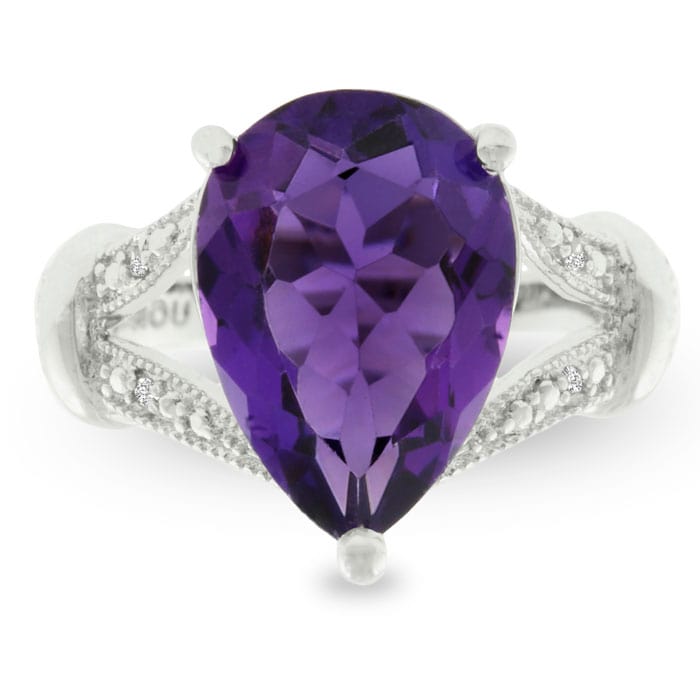Amethyst Ring February Birthstone 5ct Pear Cut Purple Amethyst