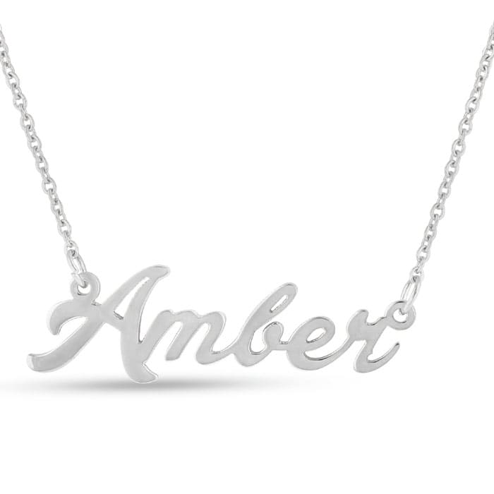 Amber Nameplate Necklace In Silver
