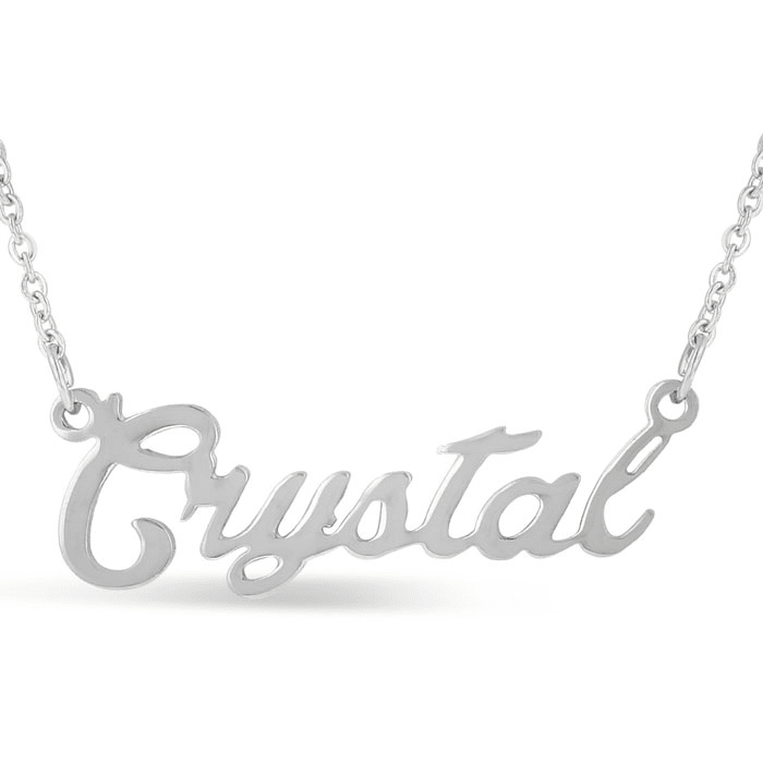 Crystal Nameplate Necklace In Silver