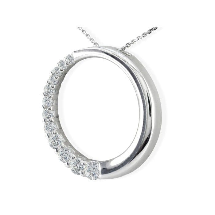 1/2ct Circle Style Journey Diamond Pendant, 14k White Gold