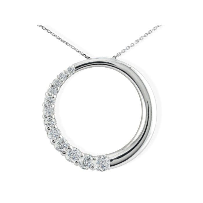 1ct Circle Style Journey Diamond Pendant, 14k White Gold