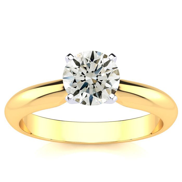 Round Engagement Rings, 1 Carat Diamond Solitaire Engagement Ring Crafted In 14K Yellow Gold