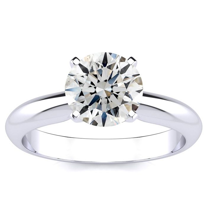 Round Engagement Rings, 1 1/2 Carat Diamond Solitaire Engagement Ring Crafted In 14K White Gold