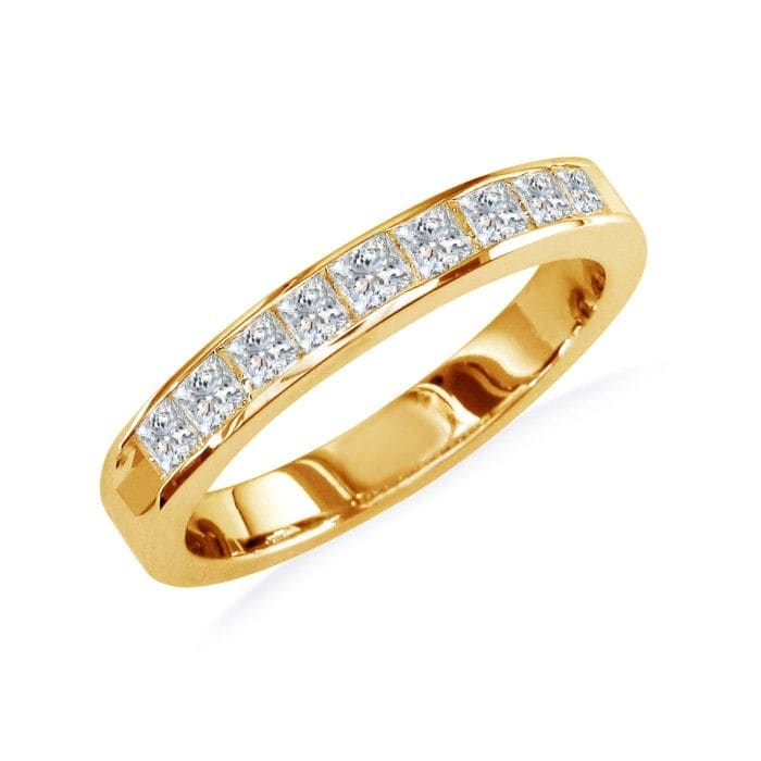 3/4 Carat Princess Diamond Wedding Band In 14 Karat Yellow Gold