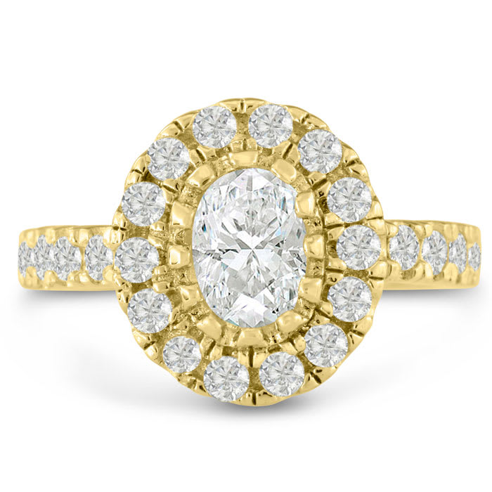 1 1/2 Carat Oval Halo Diamond Engagement Ring in 14 Karat Yellow Gold